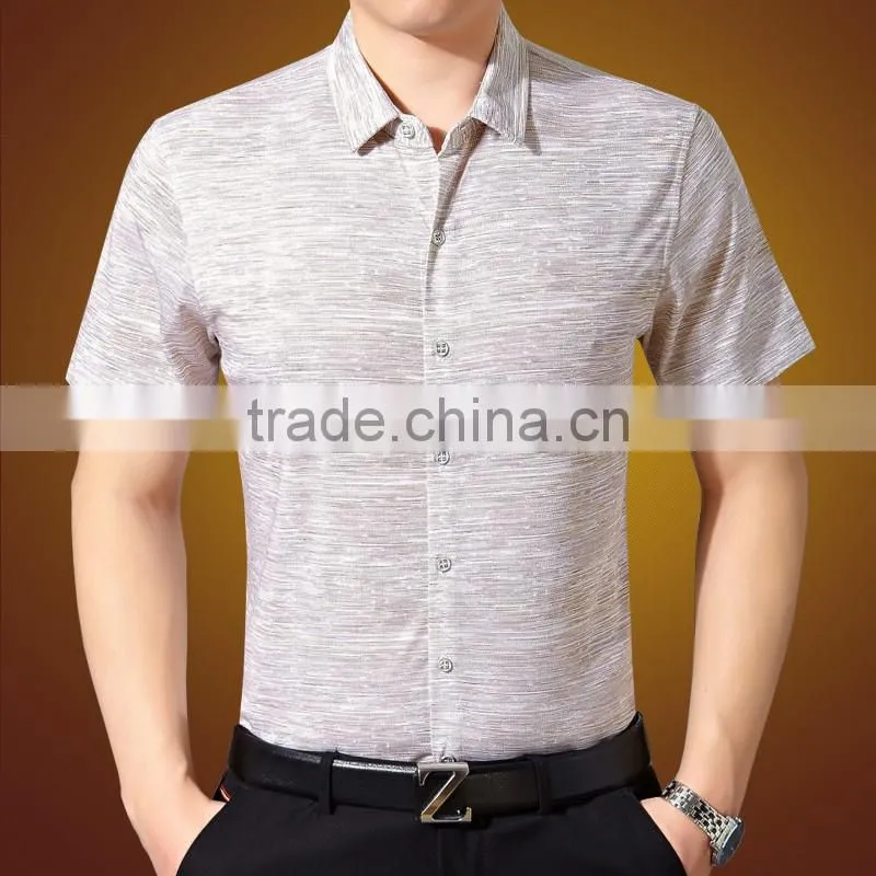 2016 short-sleeved shirt business casual men's young and middle-aged double mercerized cotton, no-iron shirt