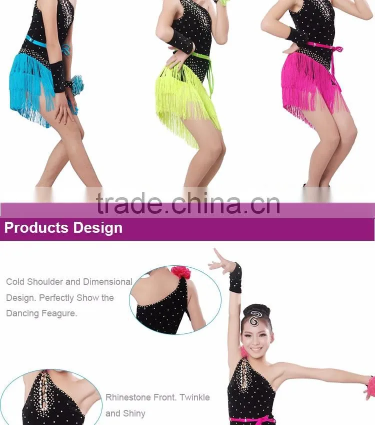 Girls Kids Latin Dance Costumes Fringe Children Ballroom Stage Dance Wear