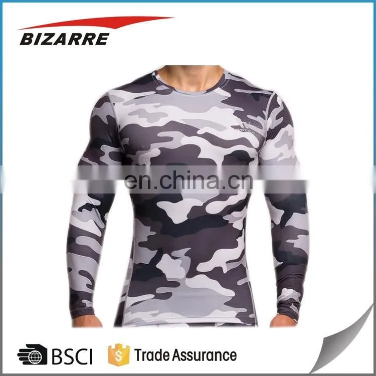 Custom camo designed long sleeve t shirt for men's gym wear bodybuilding crossfit t shirt