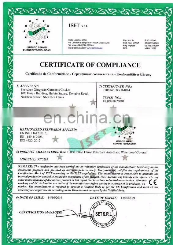High Performance Dupont nomex fabric Flame Retardant pilot coveralls in safety flying clothing