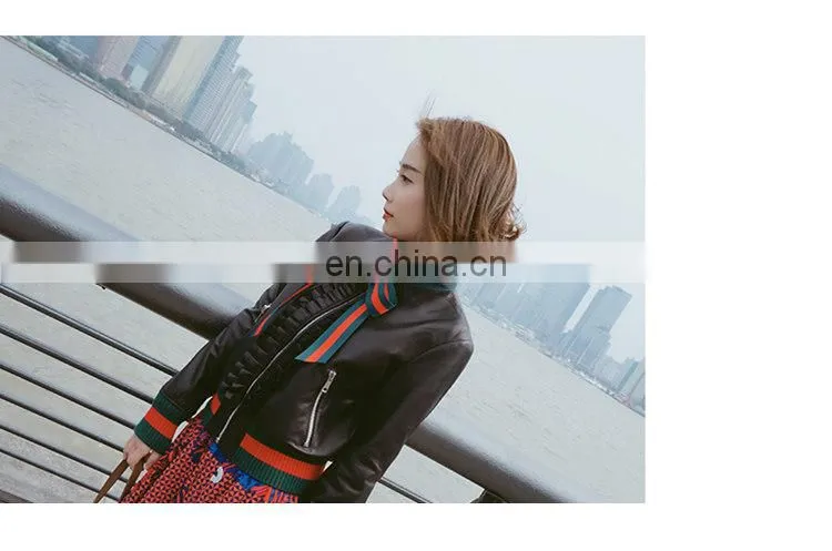Custom Lady Real Leather Jacket With Ribbon Ribbon Leather Jacket Motorcycle