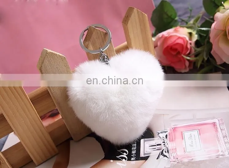 Factory wholesale multicolor rex rabbit fur heart shape fur keychain