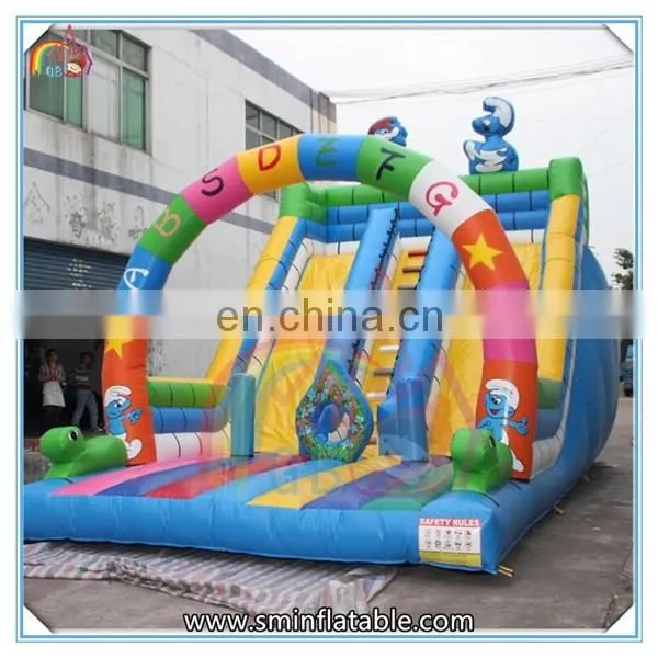 Factory price giant inflatable water slide,inflatable smurfs slide,inflatable cartoon slide for kids