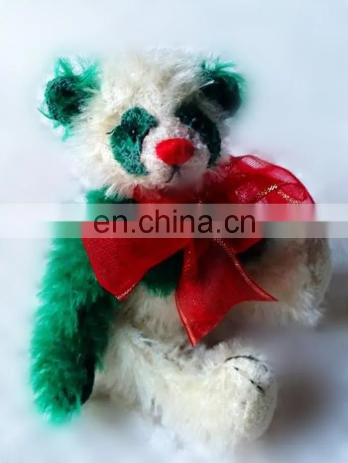 plush mini green and white panda toy teddy bear with ribbon