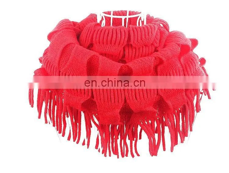 wholesale hot sell street fashion style mix color knit loop scarf with tassel