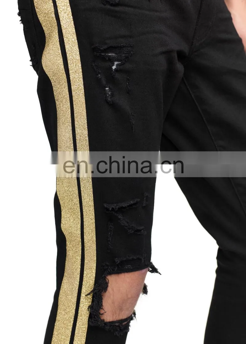 DiZNEW Italian brand jeans Wholesale Black Side Stripe Jeans Mens