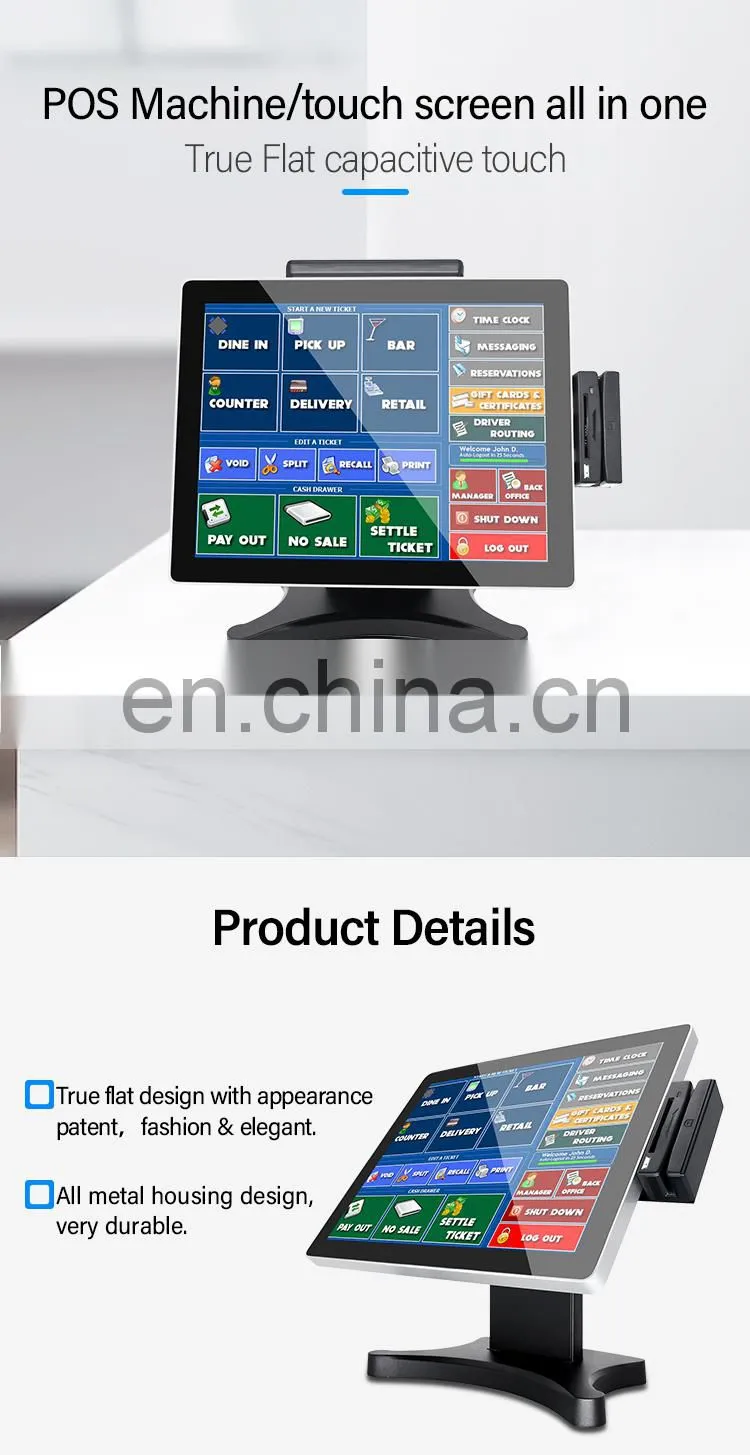Hot selling pos+systems dual touch Screen pos machine pos systems built in wifi with 80mm thermal printer