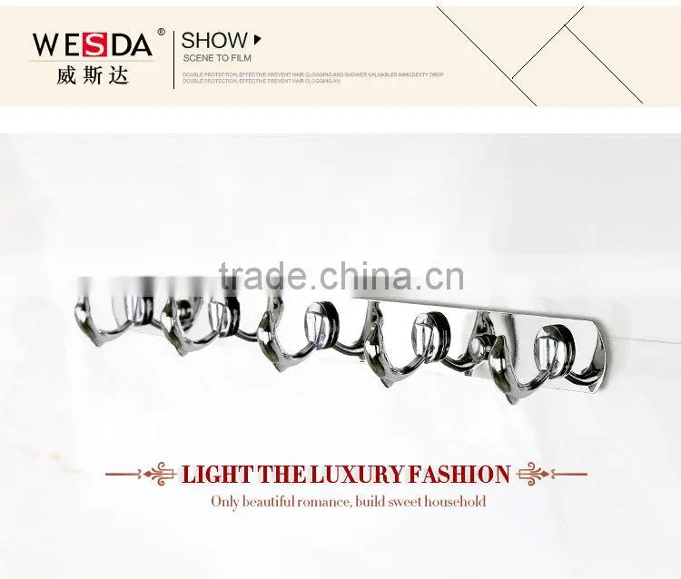 Wesda zinc alloy bathroom accessories decorative stainless steel coat hook for towel 831