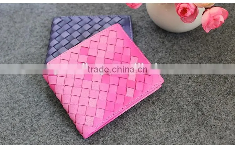 Latest fashion soft woven sheep leather women bifold wallet thin leather wallet