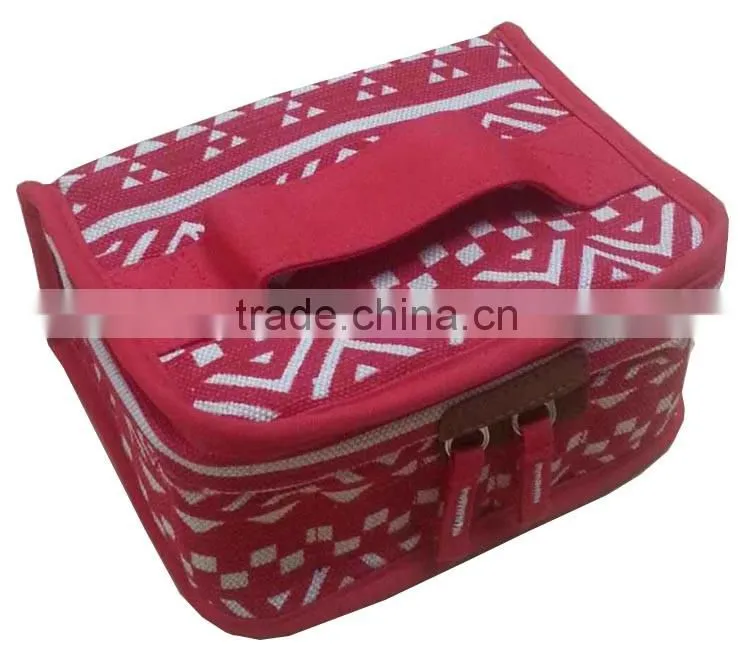 High qualityi red antique canvas essential oils case, printed canvas essential oil carrying bag,OEM red essential oil carry case