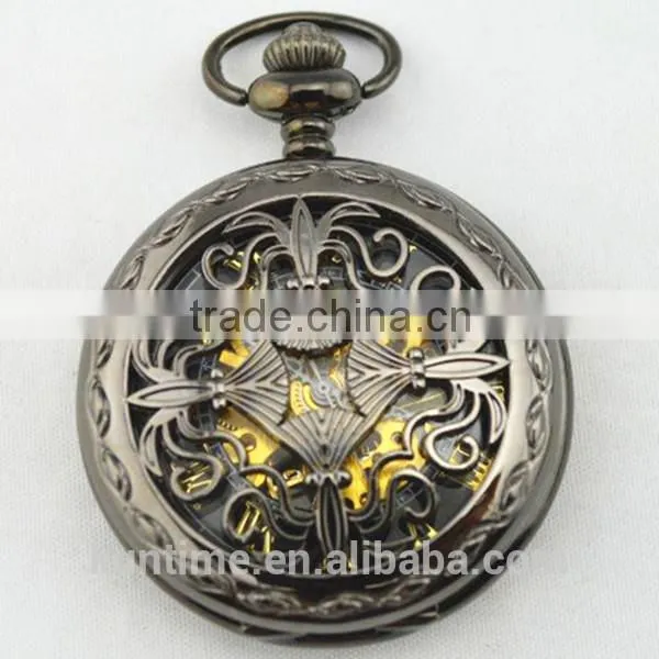 Vintage pocket watch japan movt mechanical pocket watch black metal suite gold analog digital movt