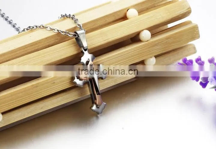 Factory direct selling titanium steel rose gold plated multilayer cross chain necklaces