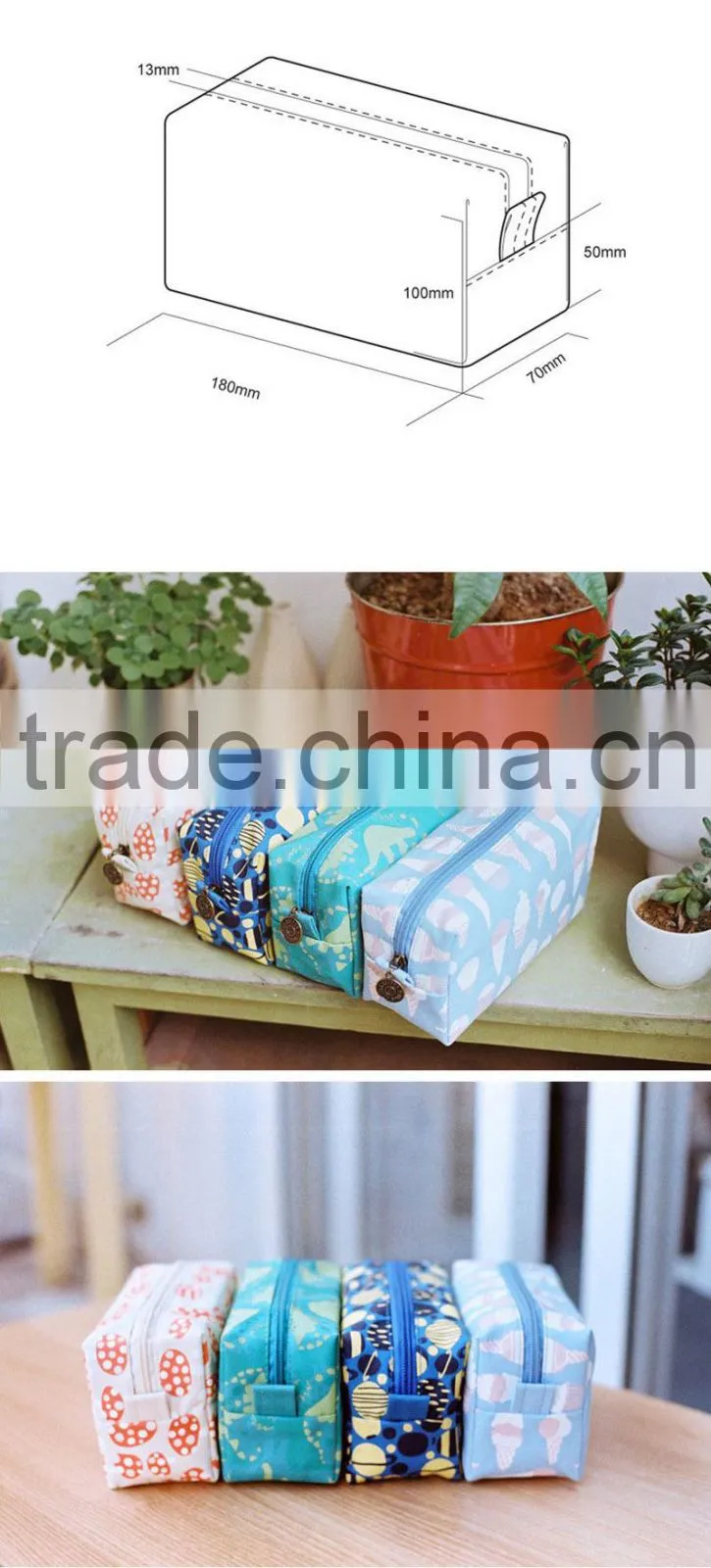 Square printed cartoon makeup bags waterproof hanging toiletry bag cute makeup bags