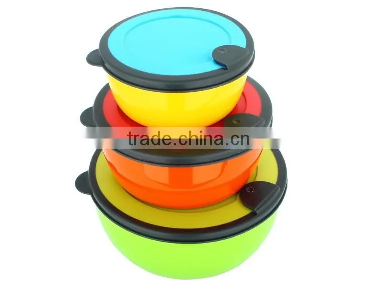 Color tableware mixing bowl tiffin box stainless steel keep food fresh Storage Boxes with plastic lid