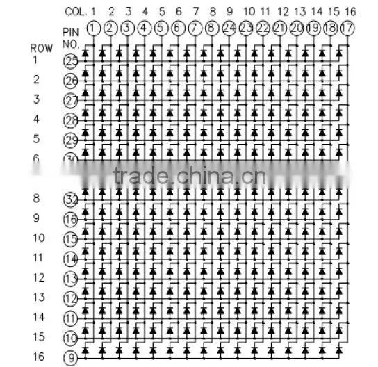 XH-16163BOW NEWSHINE Row Common Anode Single Color Orange 16*16 Matrix Display LED 40x40