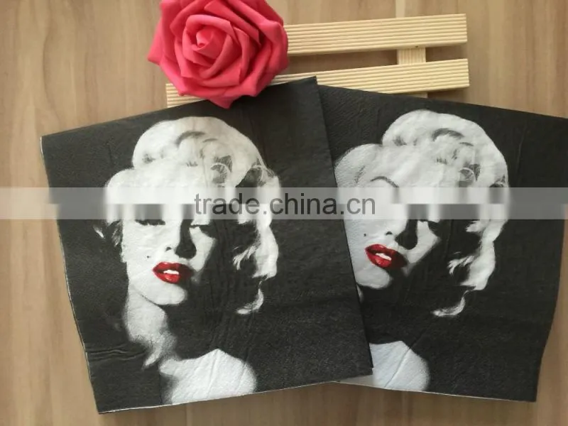 Virgin pulp brown print one color logo 1/4 fold paper napkin lady printed napkin