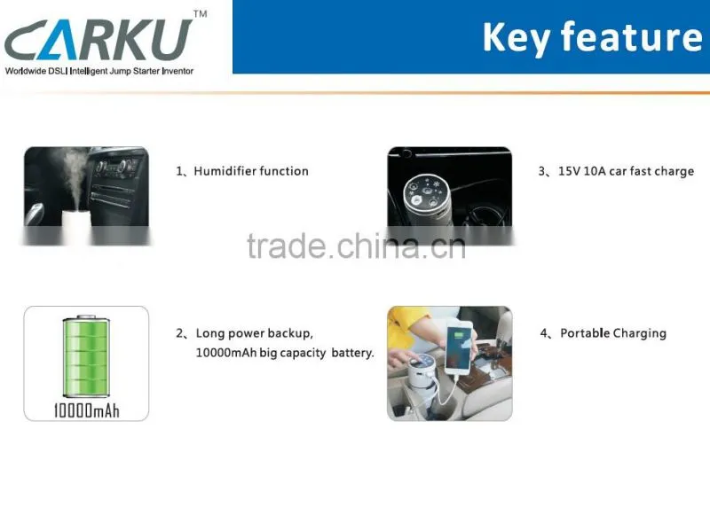 Car humidifier with car battery charging function Carku brand multifunction jump starter