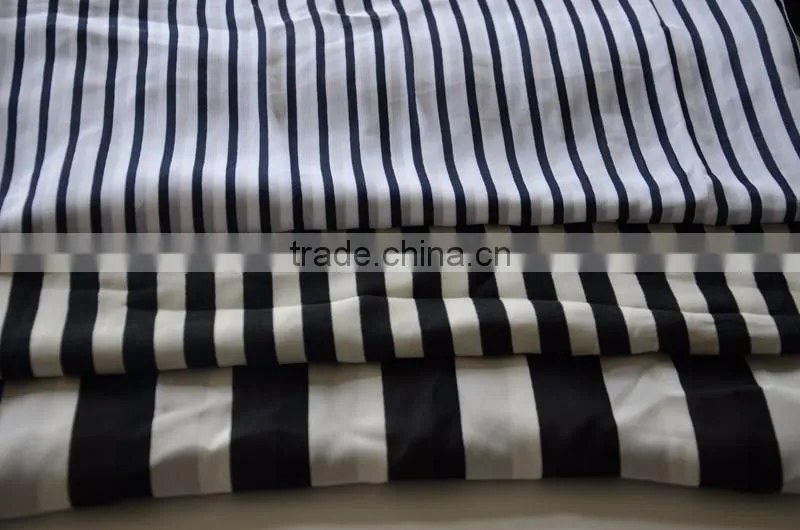 black and white stripe printing imitated silk fabric for lady