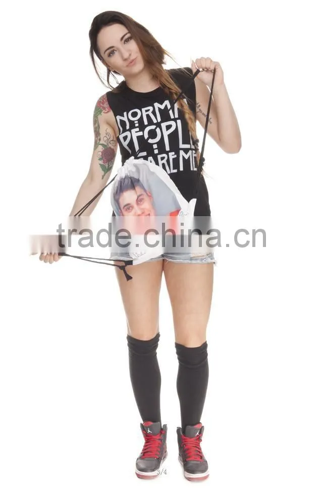 China Supplier Hot Sale Digital Print Smiling Cheap Custom Drawstring Bag