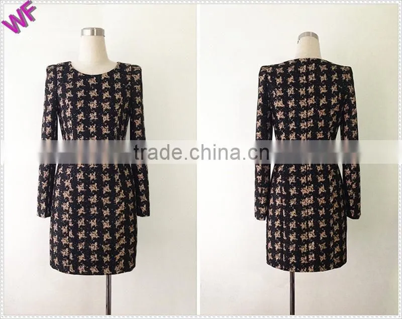 Custom Made inj China Houndstooth Winter Long Sleeve Dress