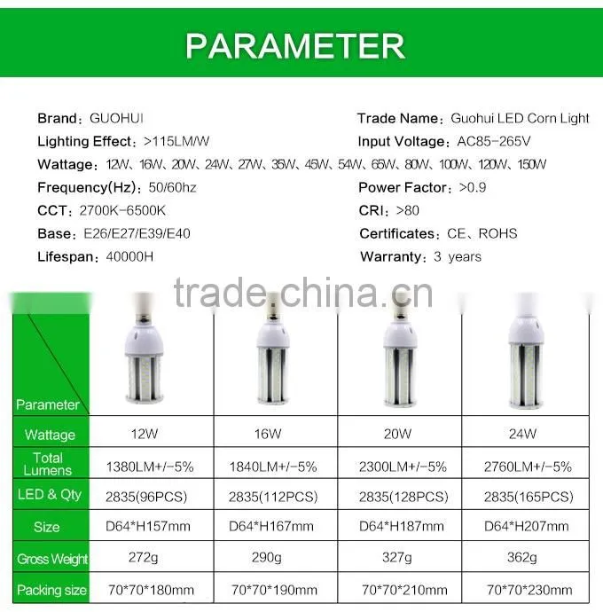 UL DLC TUC PSE CE best seller 100w led corn light E39 E 40 base waterproof led corn cob light