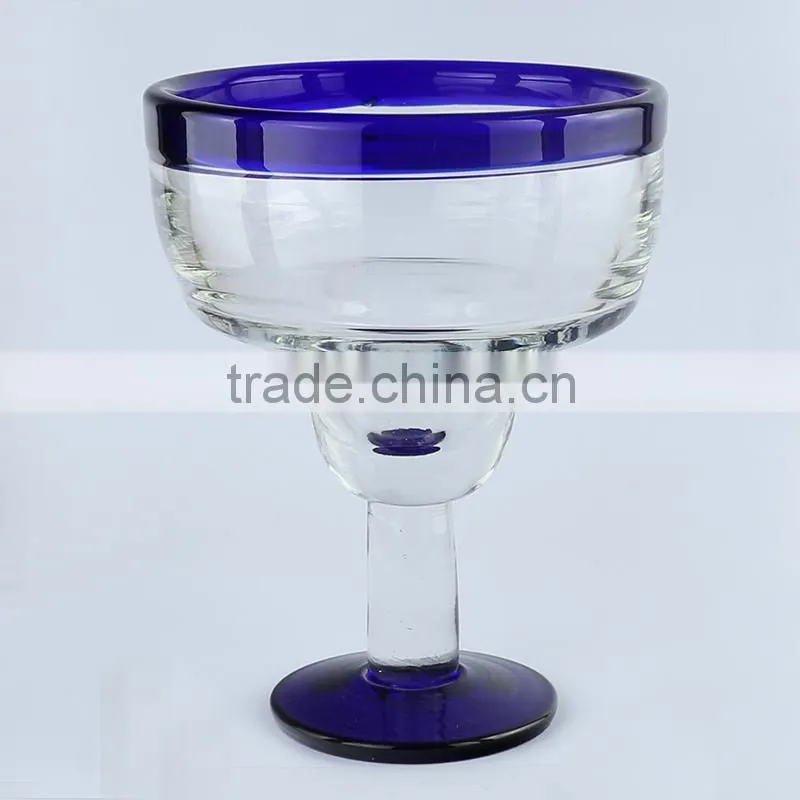 Blue rim and bottom thick thickness short stem ice-cream margaret glass
