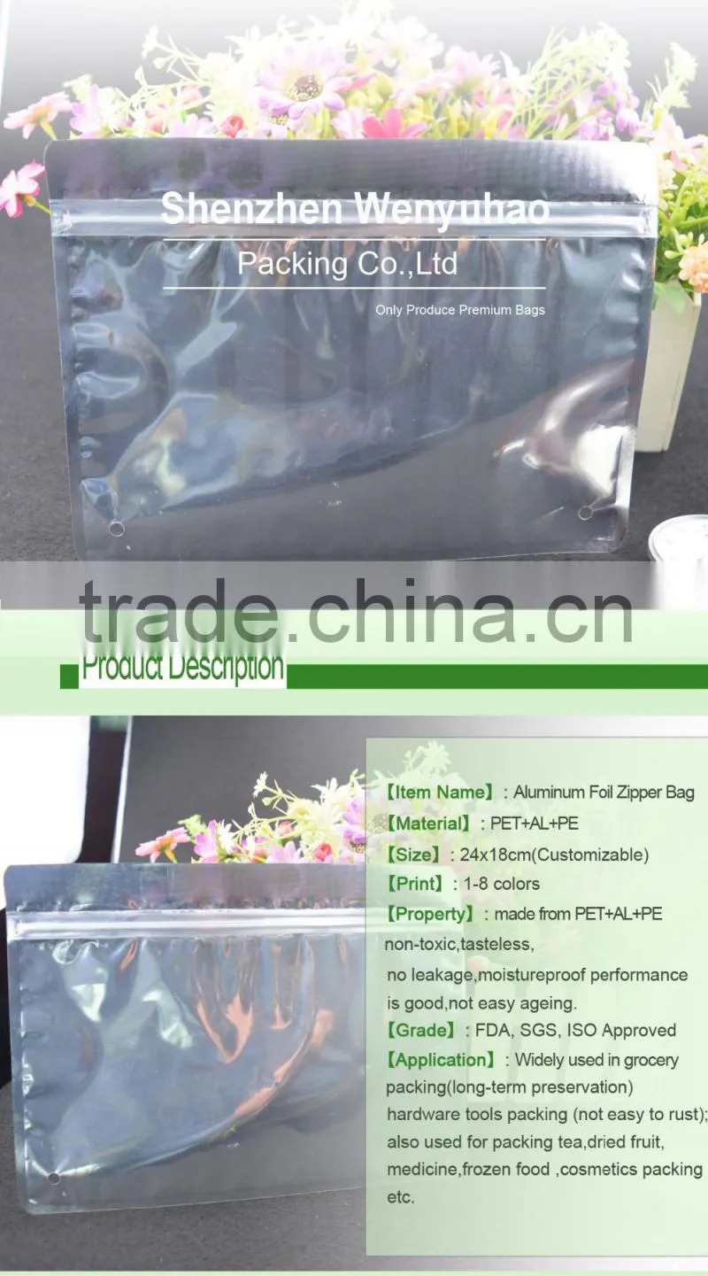 lamination zipper one side clear plastic custom design aluminum foil packing bag with air hole