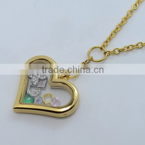 2015 fashion plain heart shaped glass photo floating locket,beautiful stainless steel heart floating locket pendants