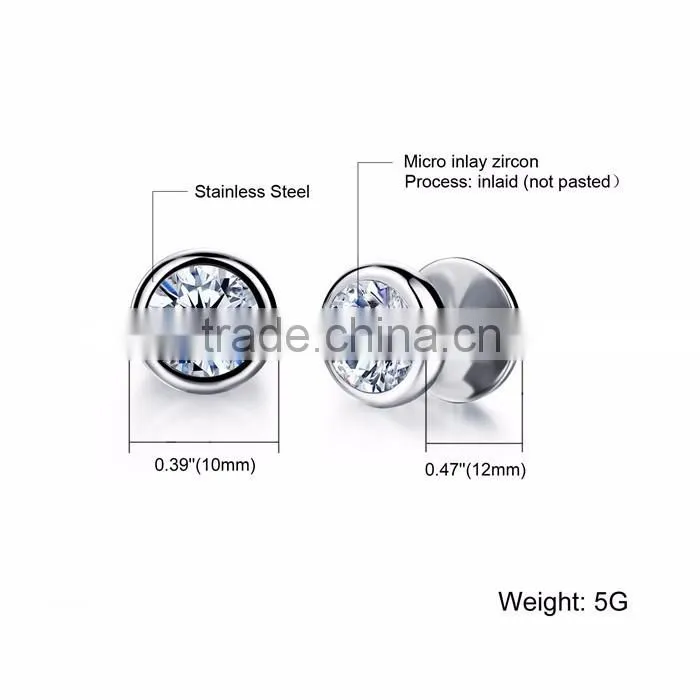stainless steel round double stud zircon earring hypoallergenic