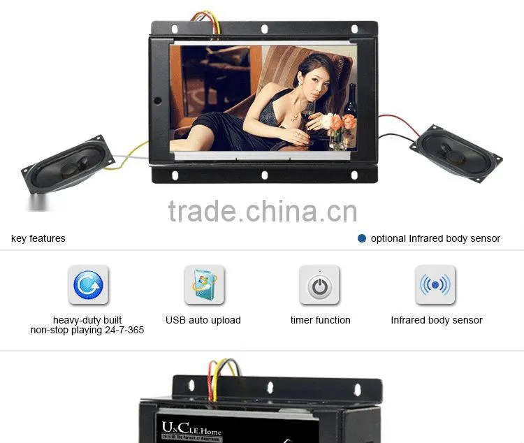 7 inch auto play open frame video lcd monitor, flush mount digital advertising screen for POS, lcd monitor flush mount