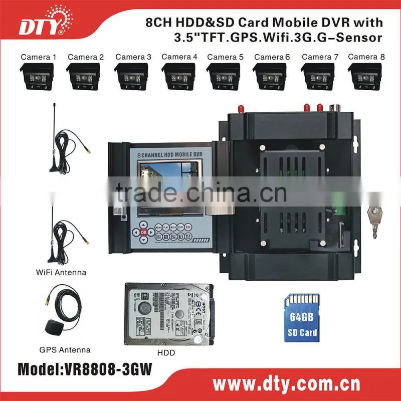 3g wireless control bus dvr 8 channel for fleet management,VR8808-3G