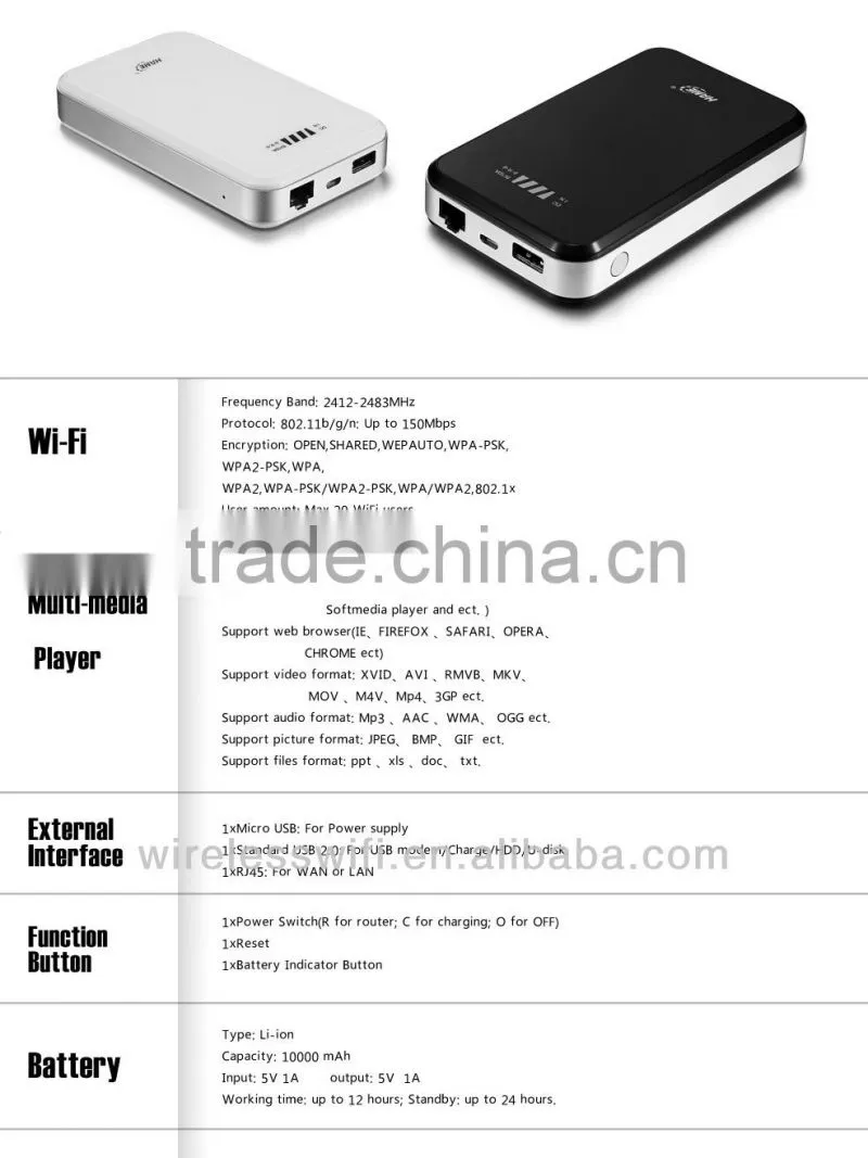 wireless router wifi hotspot with battery 10000mAh