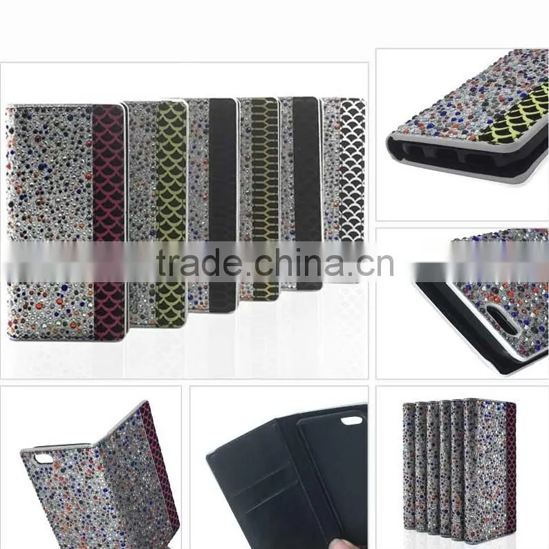 PU Leather Case With Rhinestone Customized Flip Case For Samsung Galaxy S6 Edge