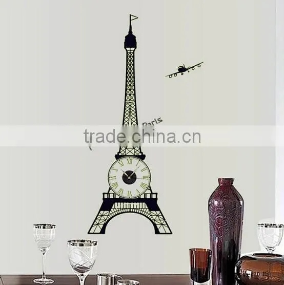 luminous sticker paris Home wall sticker clock