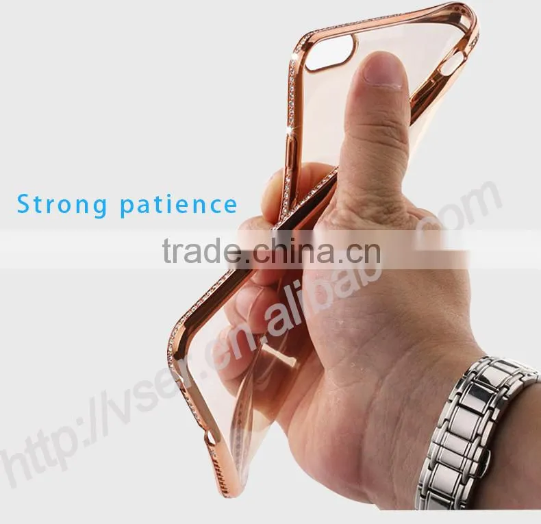 Electroplating Bling tpu transparent clear case for iphone 6 diamond bumper case
