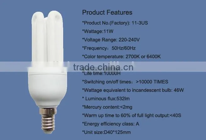 11W CFL 3U CFL Lighting