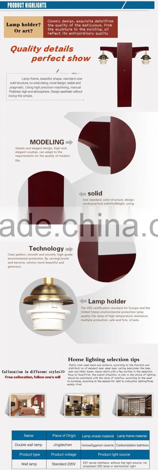 loft style les double wall lamp Industrial antique wall light lamp ceramic wood vintage wall light