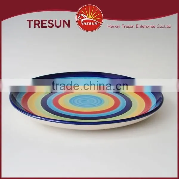 Hot selling Colorful strip 10.5 inch Handpainted Ceramic Plate