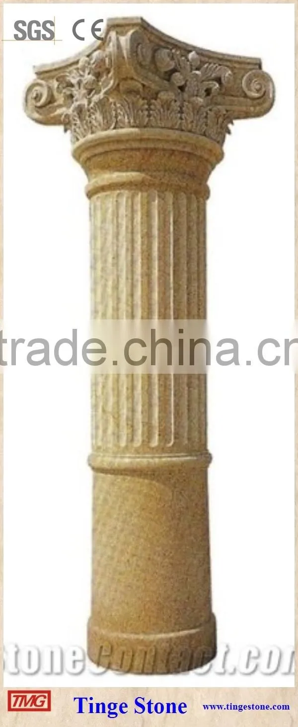 G682 beige granite pillar carved cap grooved design outdoor