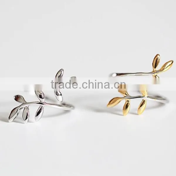 925 sterling silver ring edition fresh electroplating gold leaves open ring wholesale