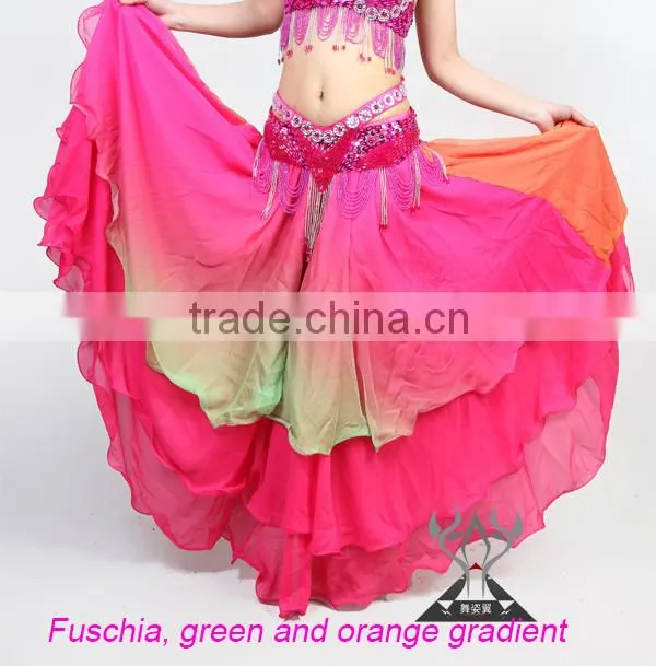 Colorful Pleated Rayon Belly Dance Long Skirt for Women