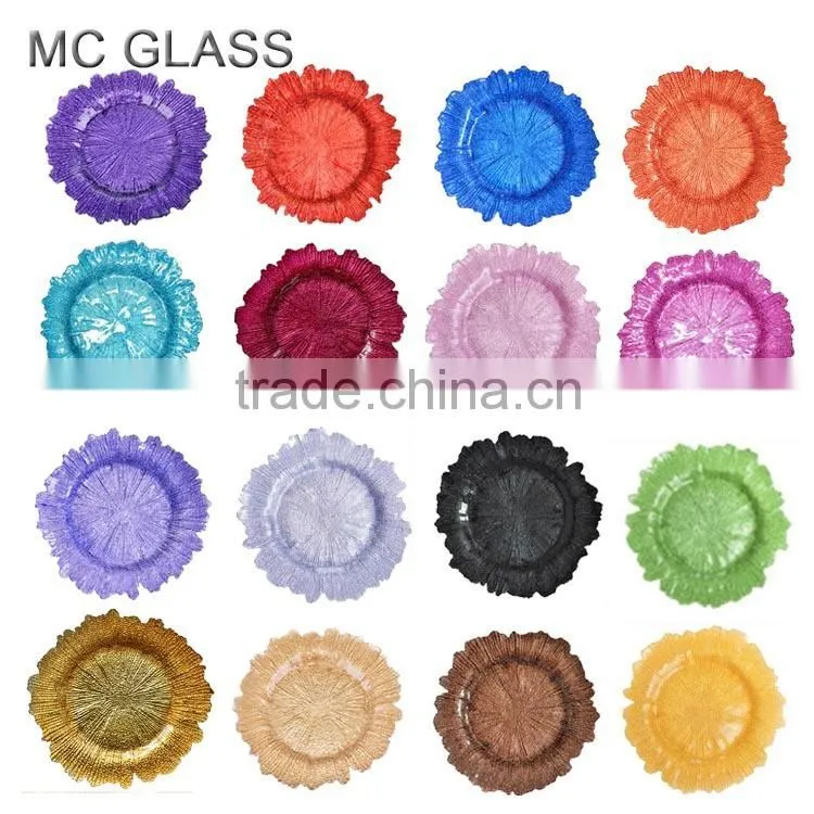 Wholesale Newest Wedding and Home Use Gold Silver Sun Flower Glass Decorative Plate