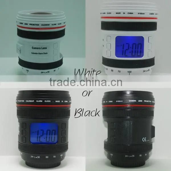 Camera Lens shape Colour-changing projector start night light with calendar Alarm Clock