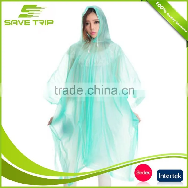 Eco-friendly Material Colorful Emergency Waterproof Disposable PE Poncho with hood