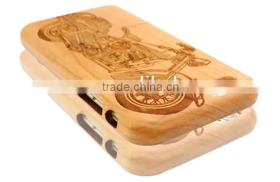 Universal cherry wood Engraving COOL MOTORCYCLE two parts phone case for Iphone 6