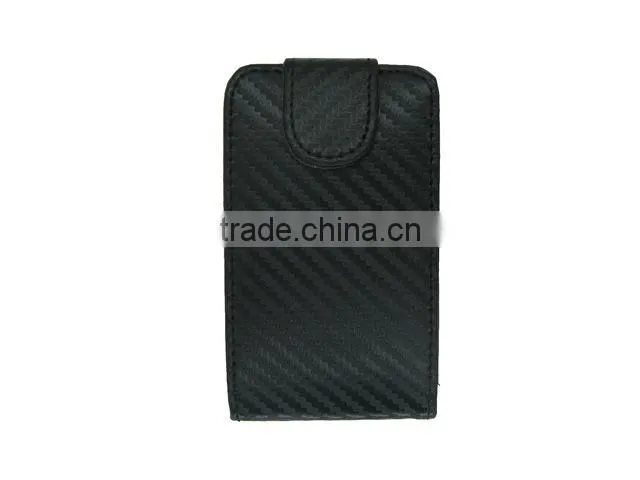 Black Leather Case with Carbon Fiber for sony ericsson X8