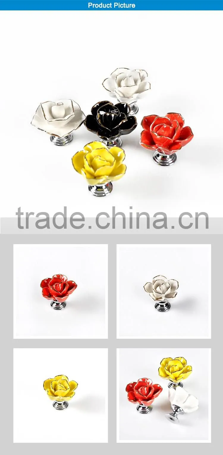 Guangdong factory excellent white ceramic flower rose drawer pulls