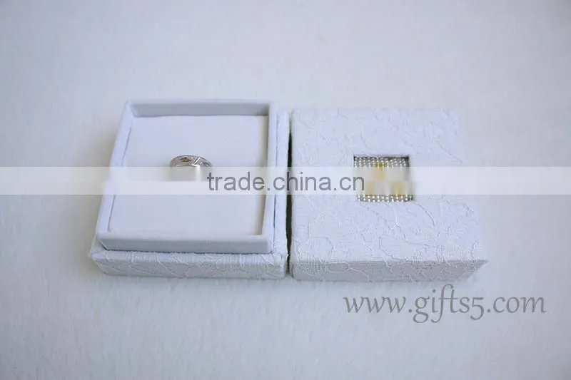 Elegant Lace white engagement ring box with beaded name plate of A