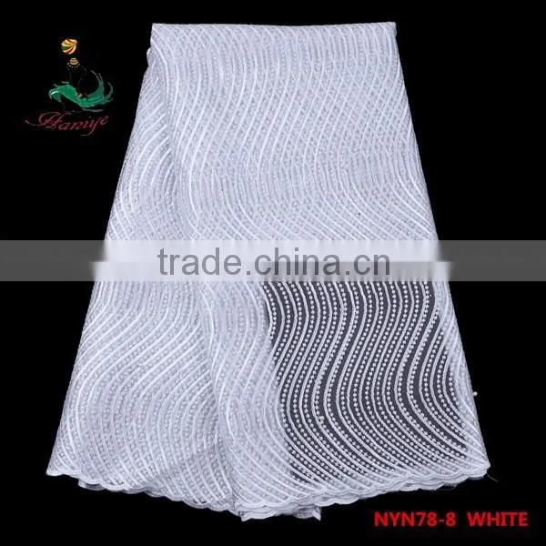 Haniye 2016 african tulle lace fabric white bridal embroidered tulle lace fabric/NYN78