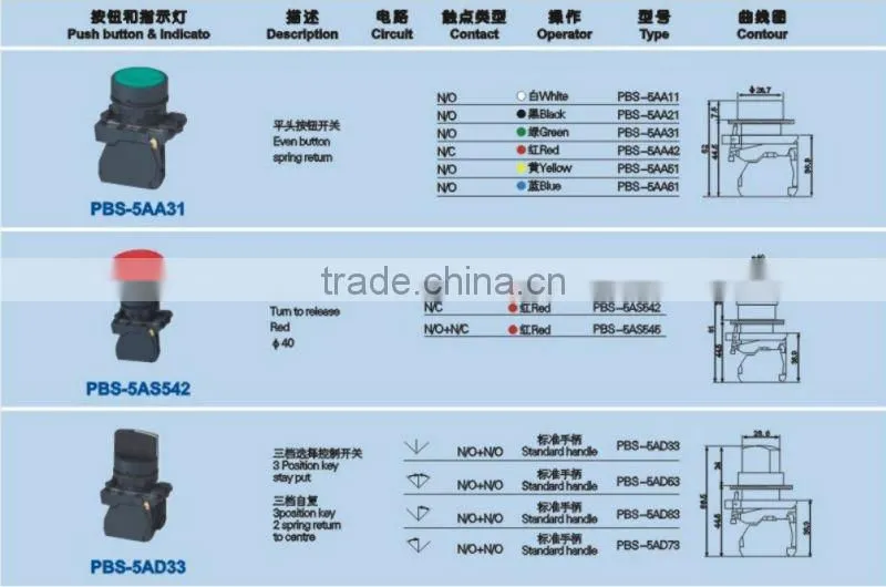 'PBS-2BA31 even button spring return push button switch